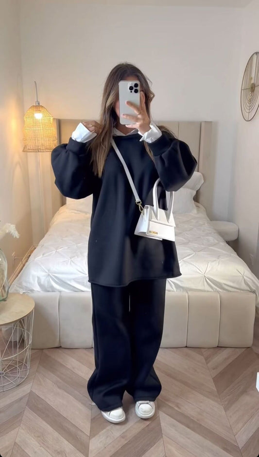 Oversized Jumper Shirt Detail and Straight Leg Trouser Co-Ord