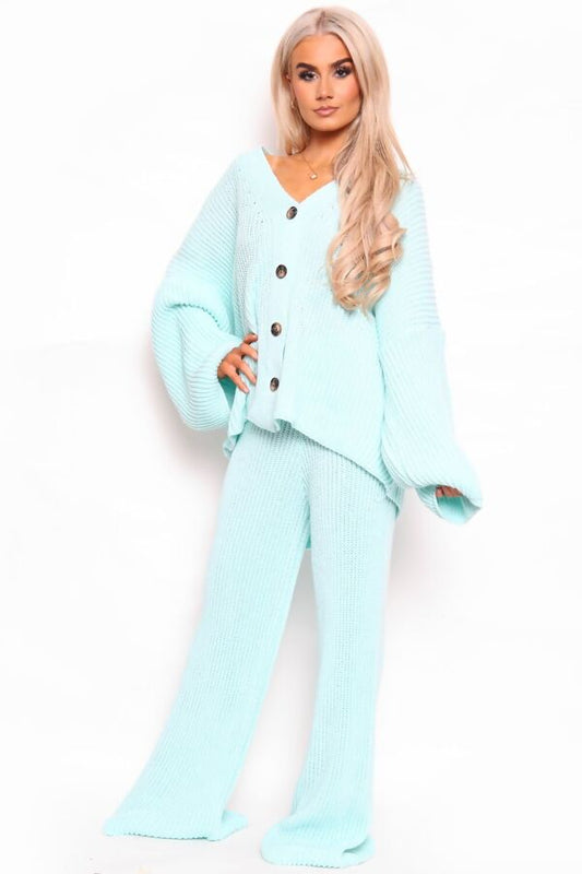Cosy Cardigan And Flare Trousers Knit Lounge Set